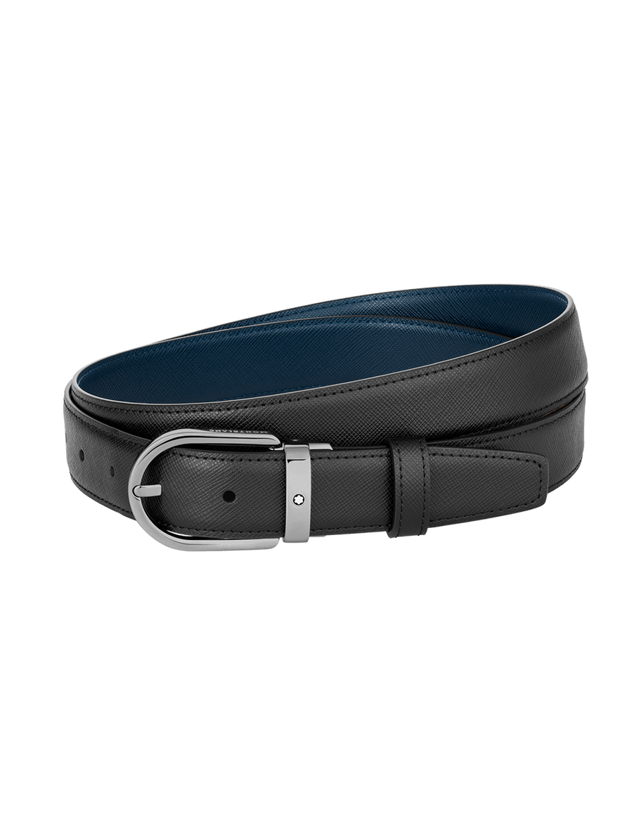 Cinturón reversible de piel negro y azul para cortar a medida