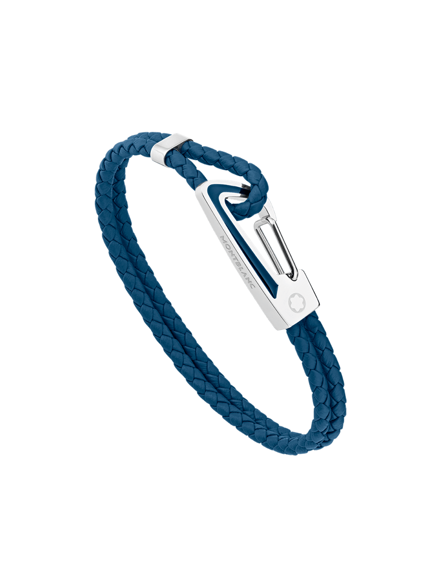Brazalete de piel trenzado azul cierre mosquetón Talla G