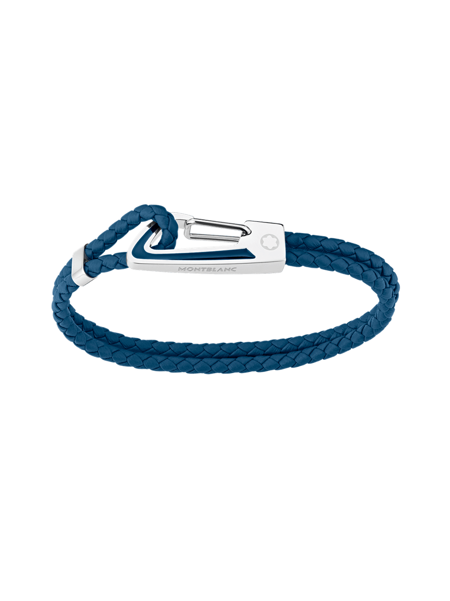 Brazalete de piel trenzado azul cierre mosquetón Talla G