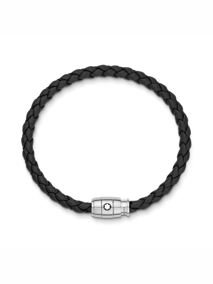 Brazalete de piel negra con cierre de 3 anillas de acero Talla CH
