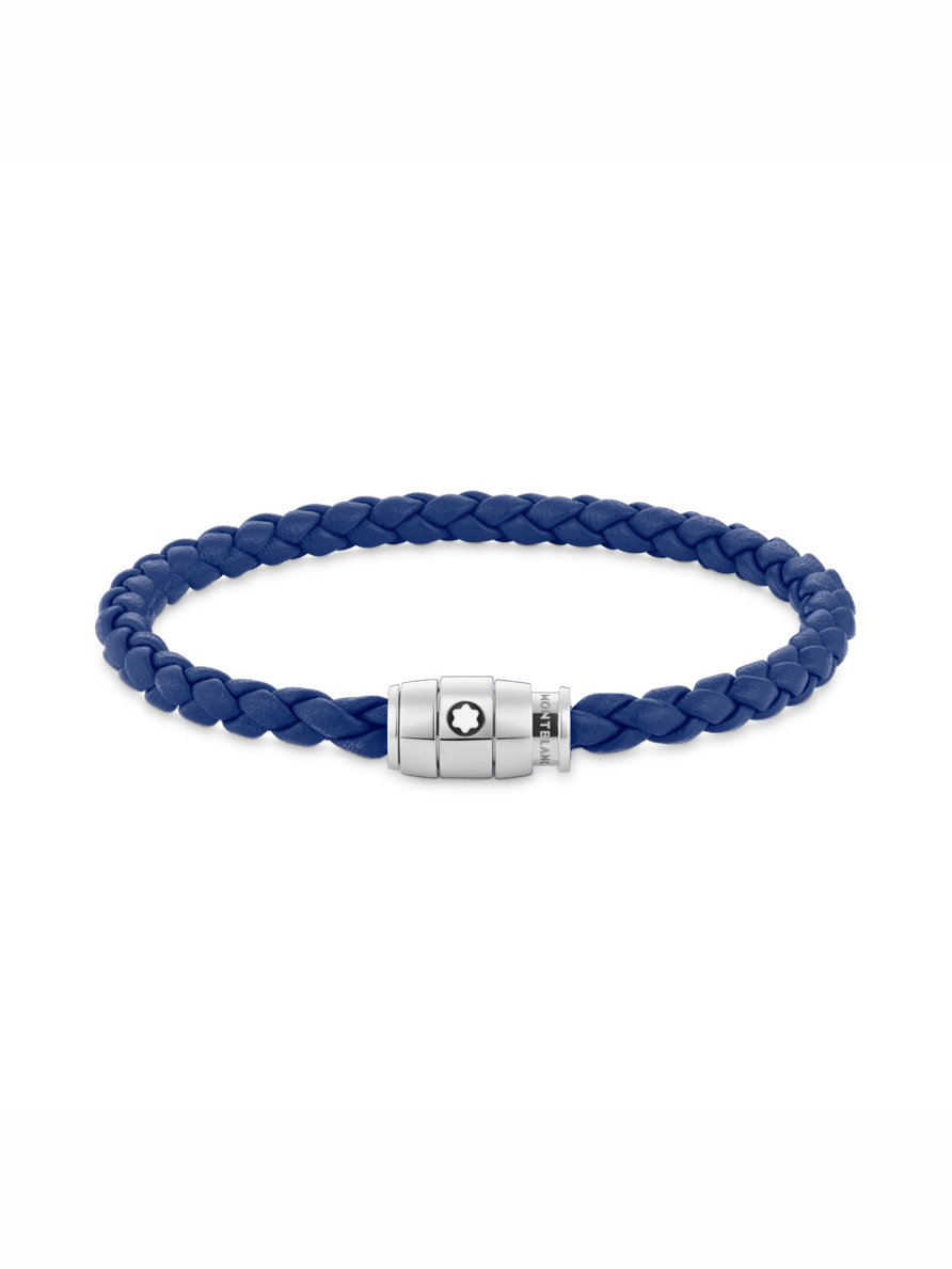 Brazalete de piel azul con cierre de 3 anillas de acero Talla CH