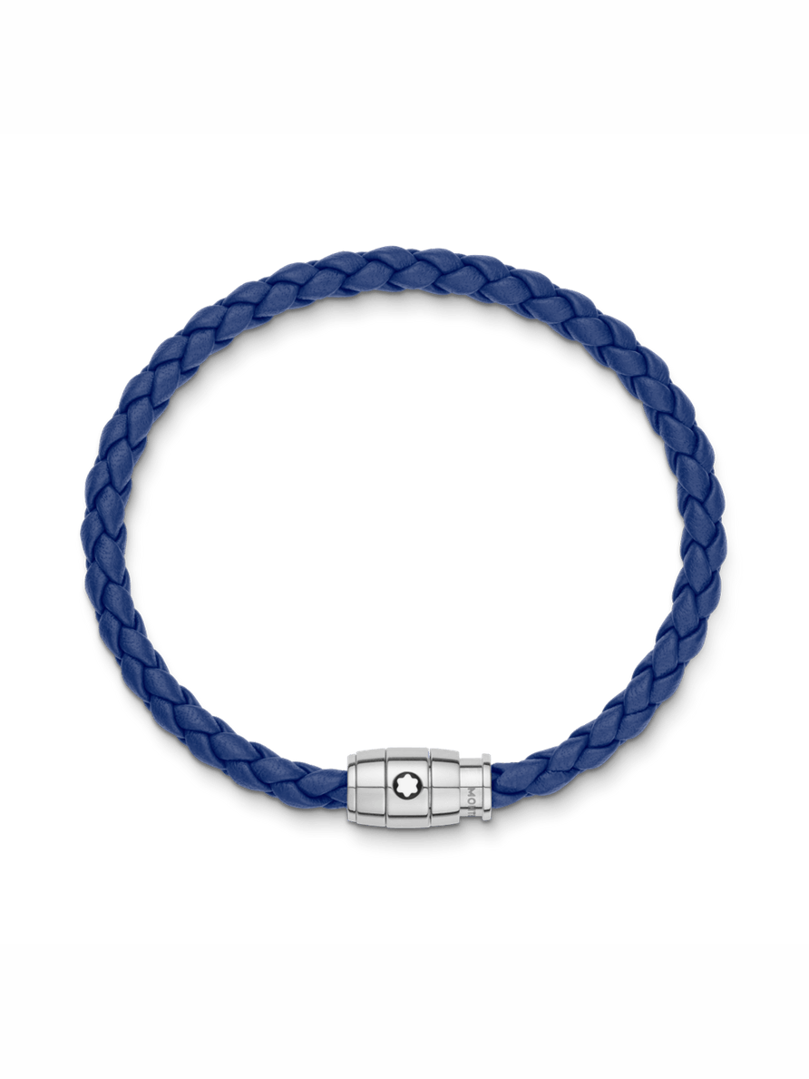 Brazalete de piel azul con cierre de 3 anillas de acero Talla CH