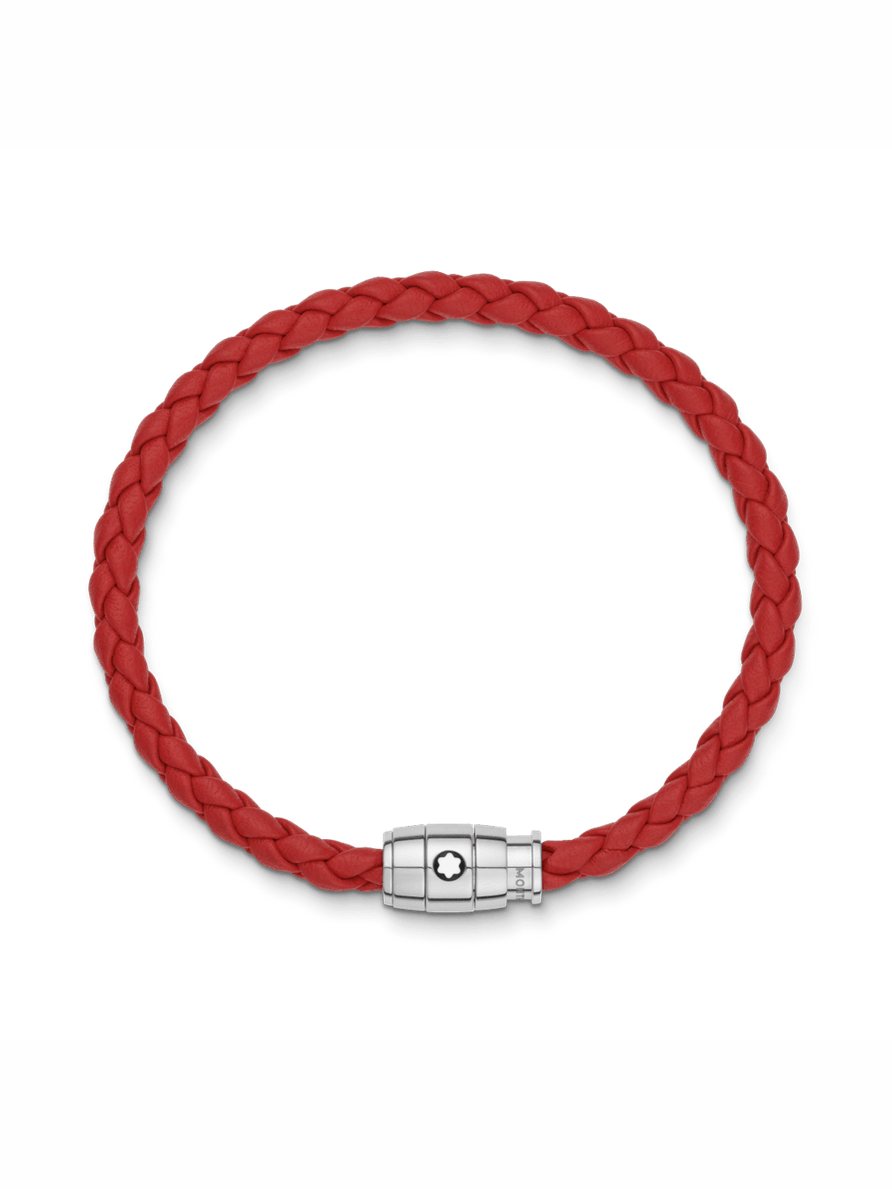 Brazalete de piel roja con cierre de 3 anillas de acero Talla M