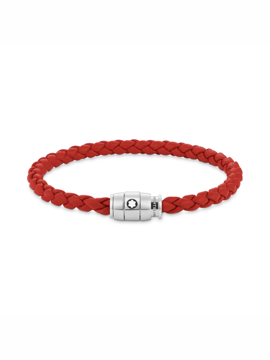 Brazalete de piel roja con cierre de 3 anillas de acero Talla G