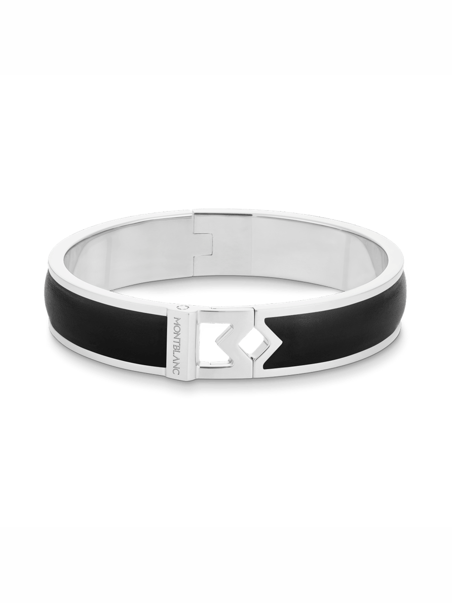 Brazalete rígido de acero con piel negra Talla CH
