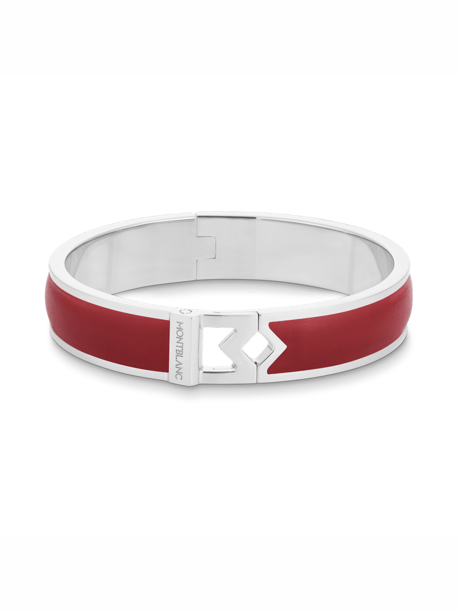 Brazalete rígido de acero con piel roja Talla M