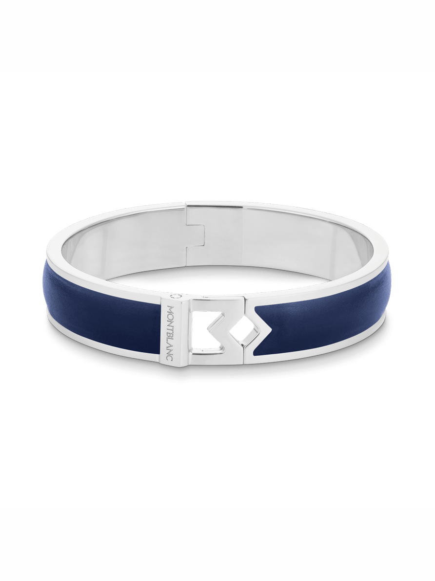 Brazalete rígido de acero con piel azul Talla M
