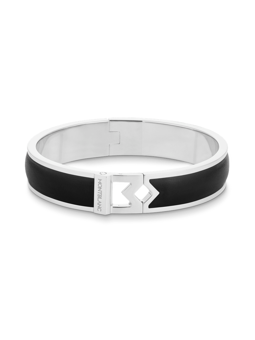 Brazalete rígido de acero con piel negro Talla M