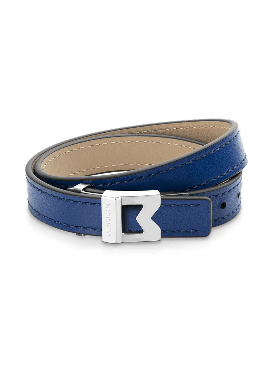 Brazalete de piel color azul con logotipo, tamaño ajustable, Montblanc M