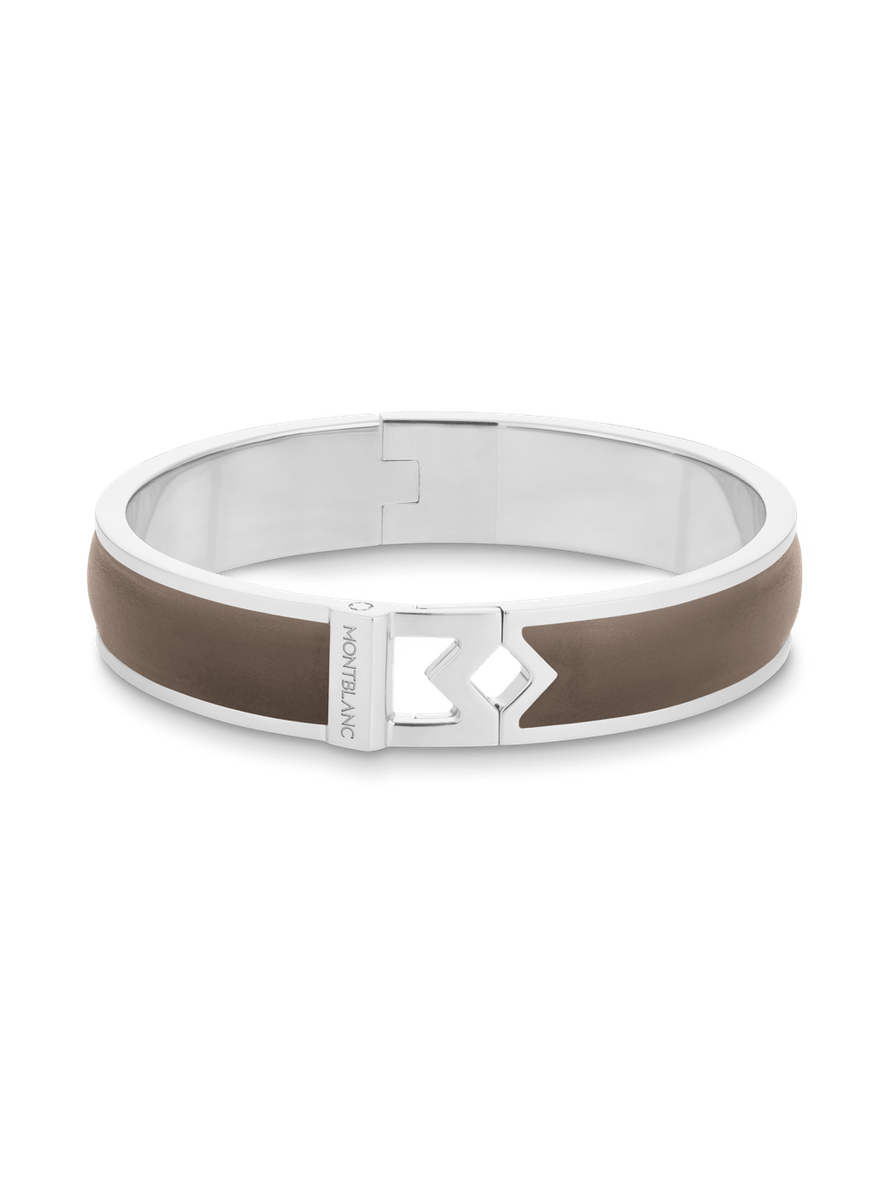 Brazalete rígido de acero con piel color mástique Talla G