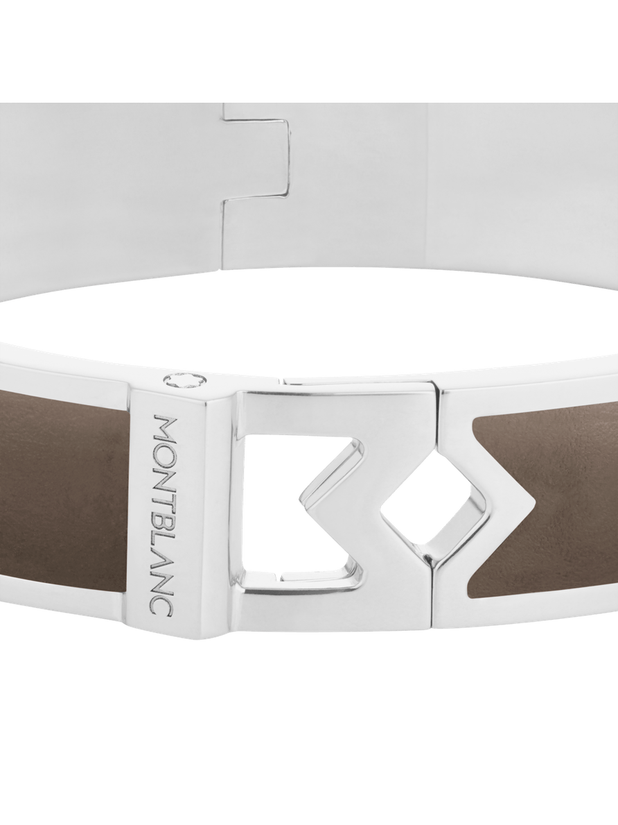 Brazalete rígido de acero con piel color mástique Talla G
