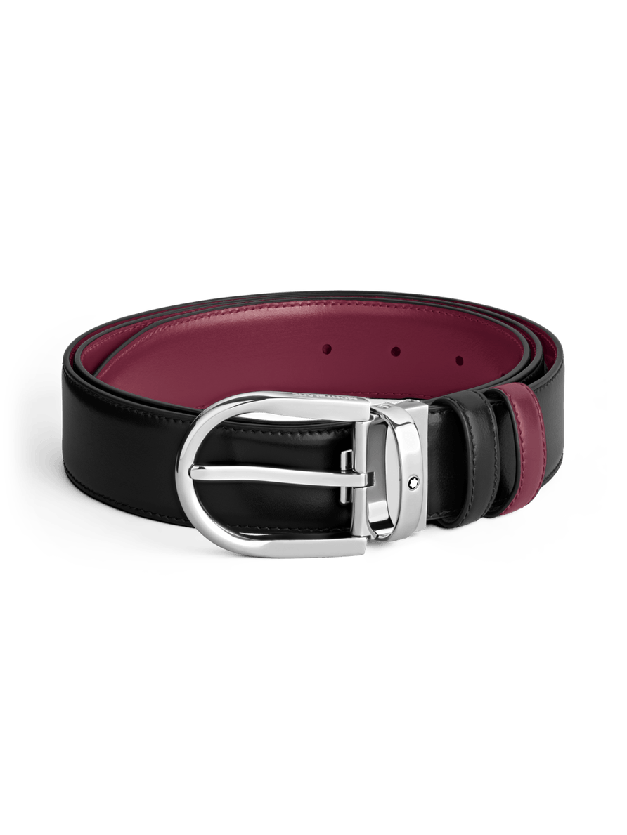 Cinturón reversible de piel negra y cassis