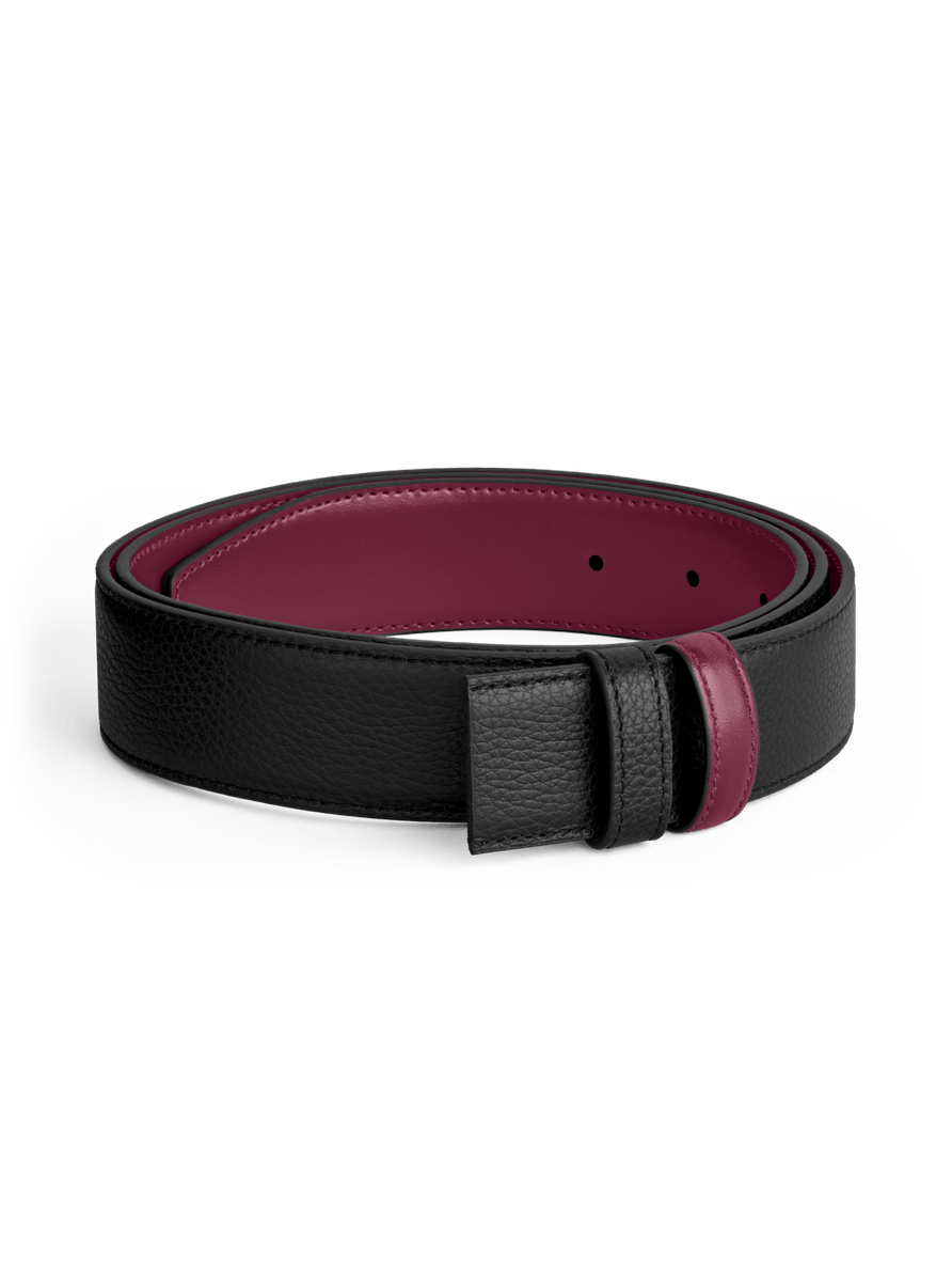 Cinturón reversible de piel negra y color cassis