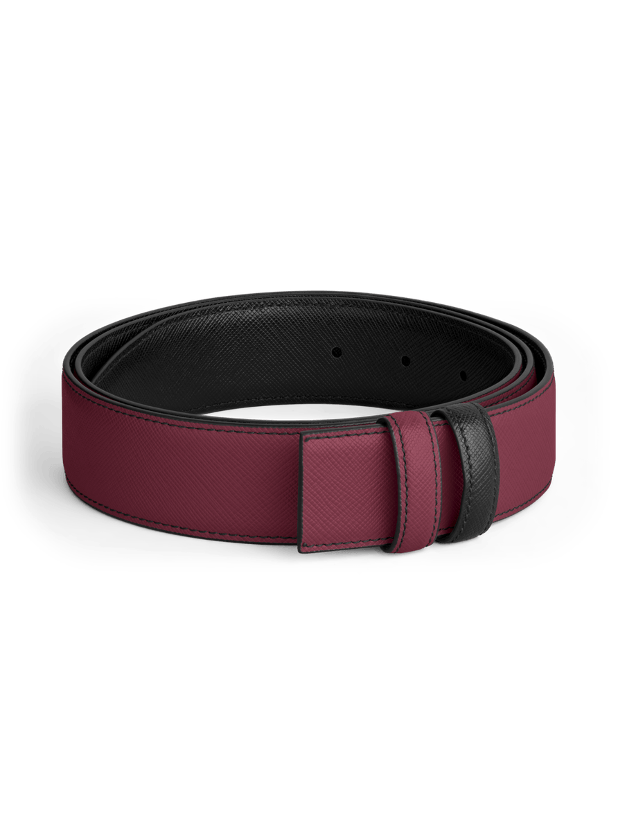 Cinturón reversible de piel negra y color cassis