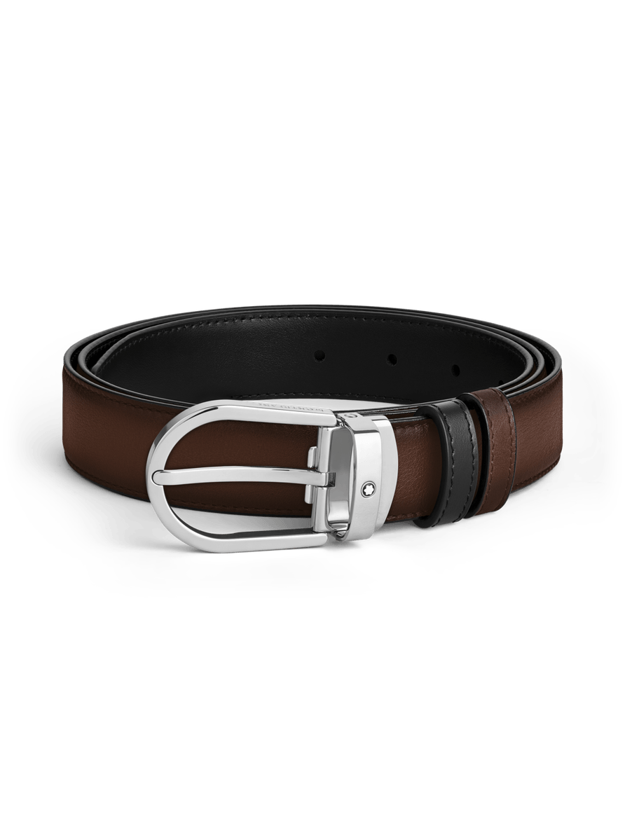 Correa reversible de piel negra y marrón de 30 mm con hebilla en forma de herradura
