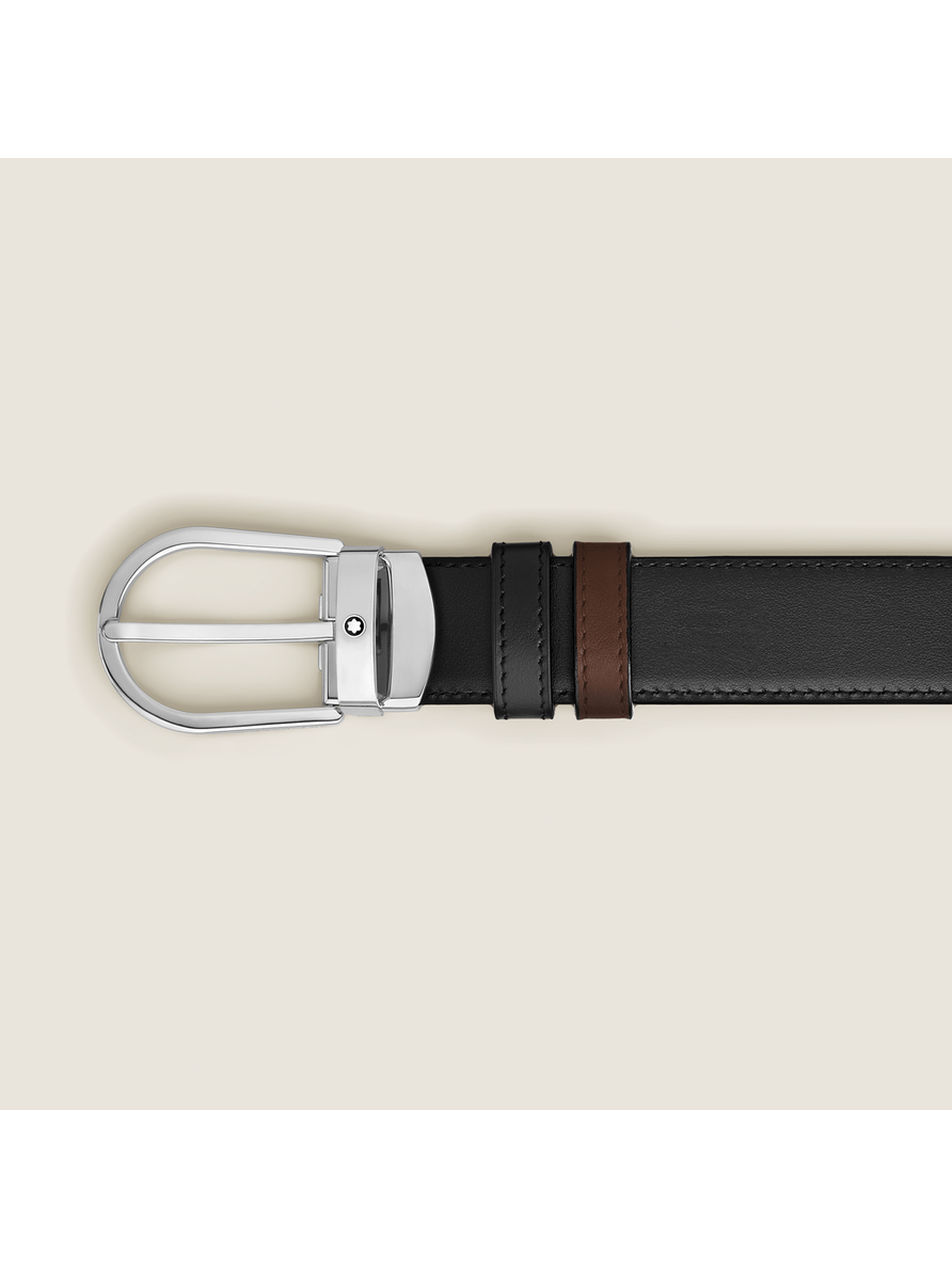 Correa reversible de piel negra y marrón de 30 mm con hebilla en forma de herradura