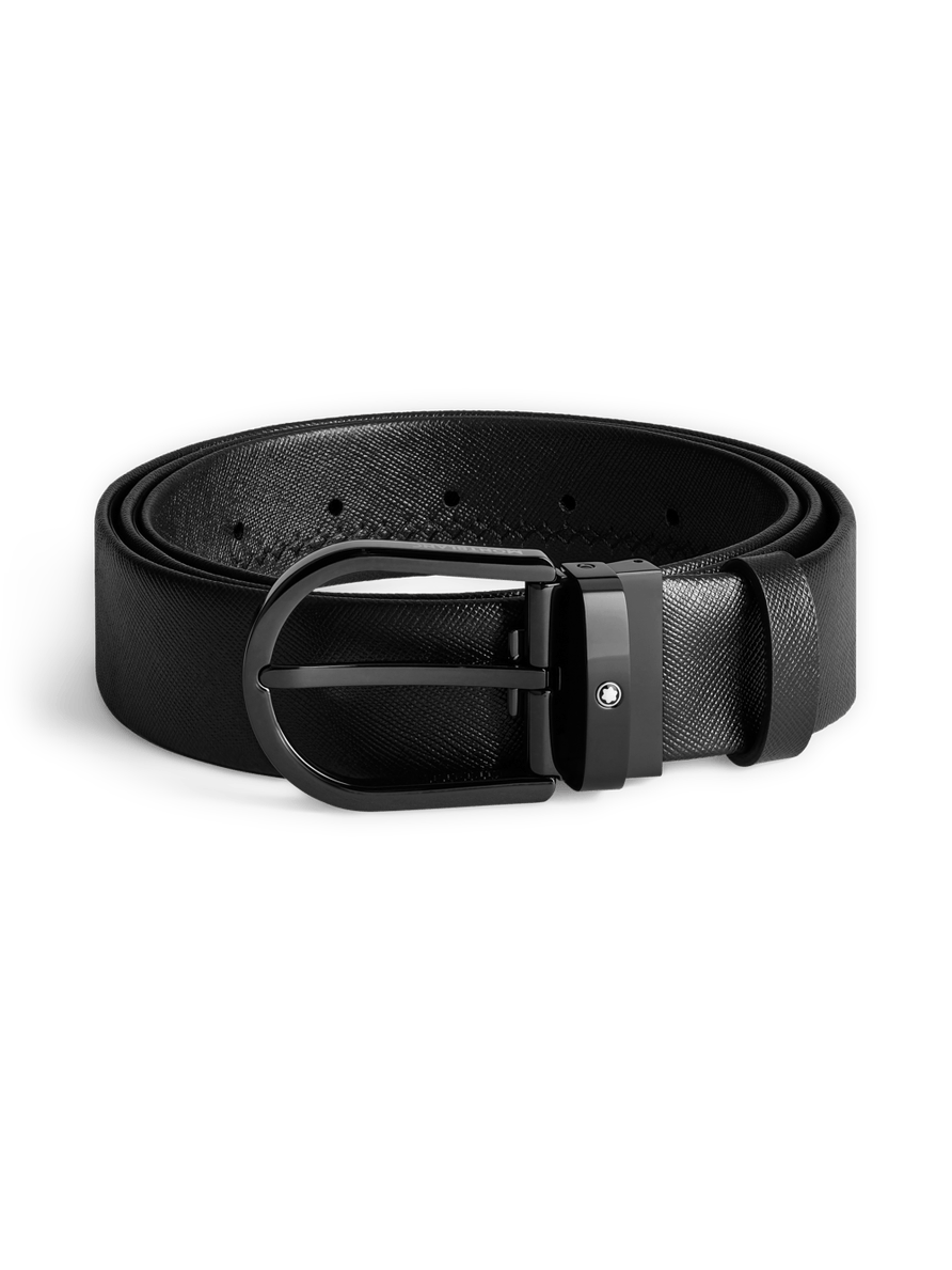Cinturón de piel negra de 35 mm con hebilla en forma de herradura