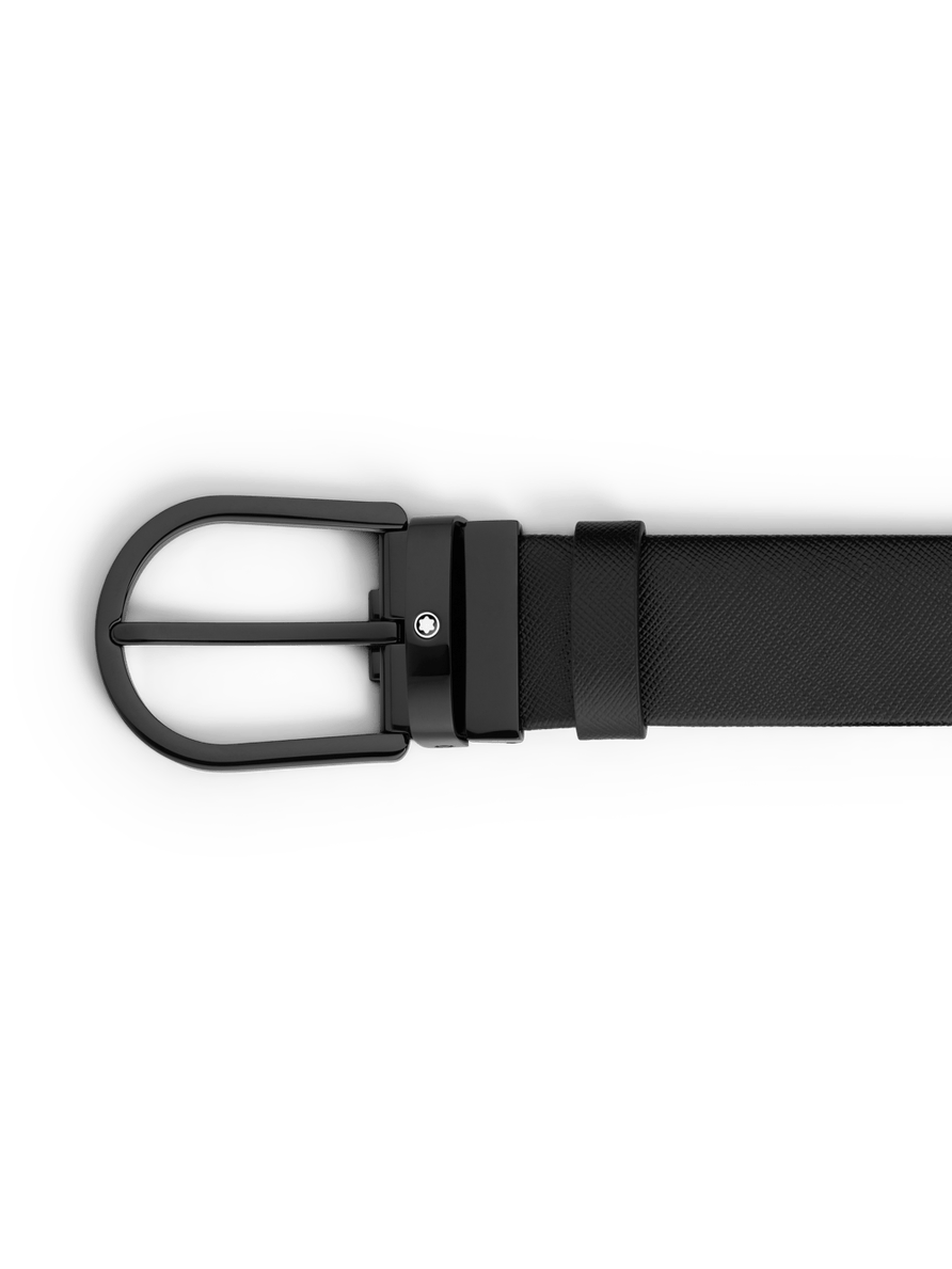 Cinturón de piel negra de 35 mm con hebilla en forma de herradura