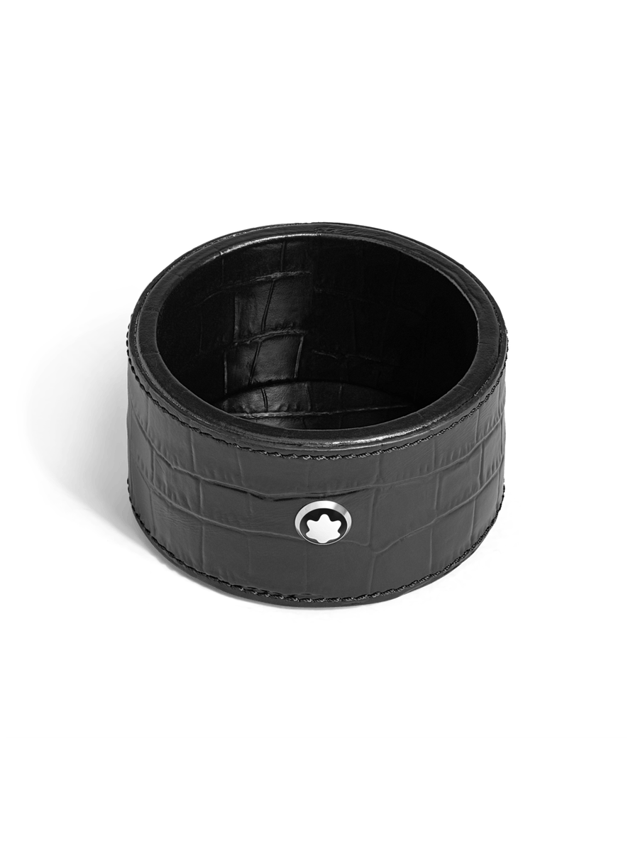 Bandeja de escritorio redonda de piel con grabado cocodrilo negra (CH)