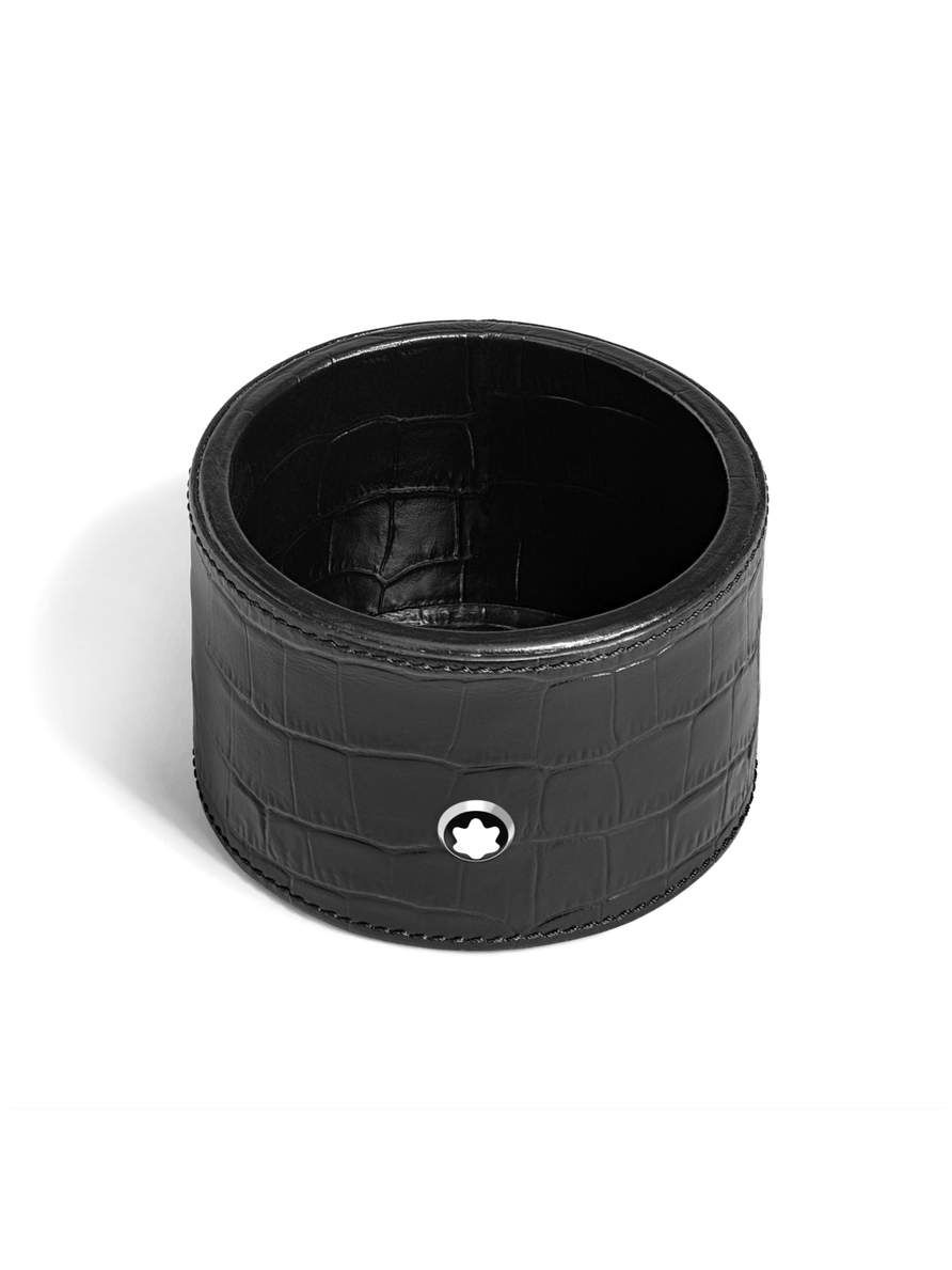 Bandeja de escritorio redonda de piel con grabado cocodrilo negra (M)