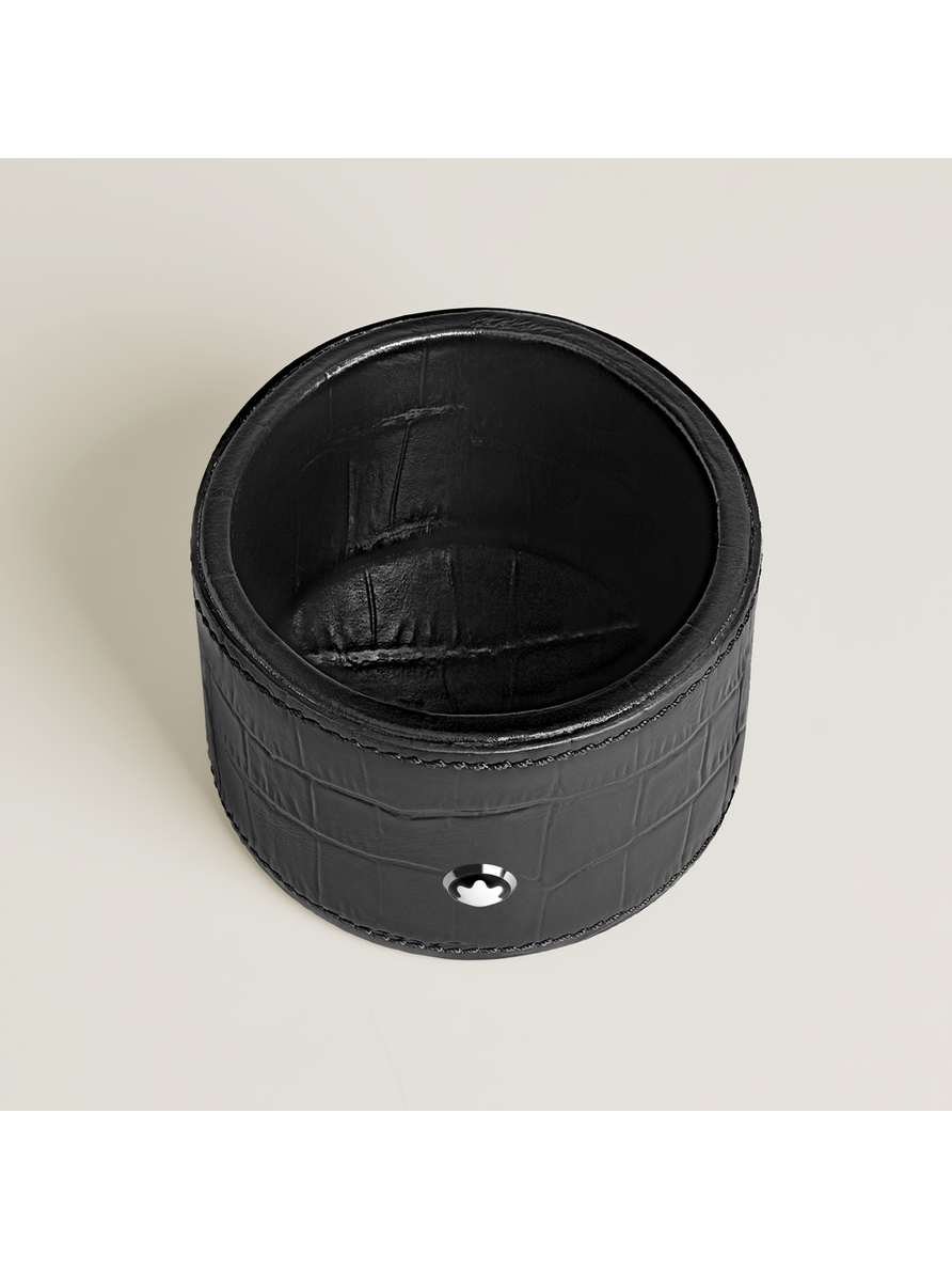 Bandeja de escritorio redonda de piel con grabado cocodrilo negra (M)