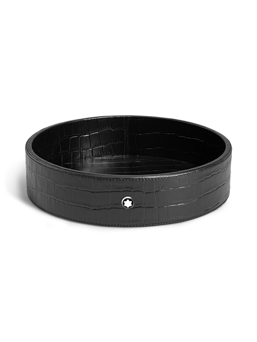 Bandeja de escritorio redonda de piel con grabado cocodrilo negra (G)