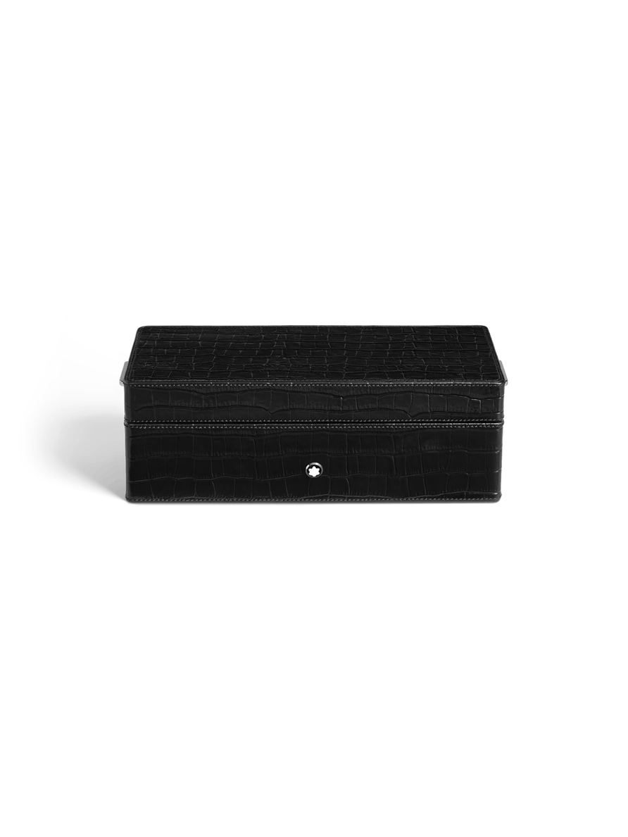 Caja para artículos de escritura de piel con grabado cocodrilo negra