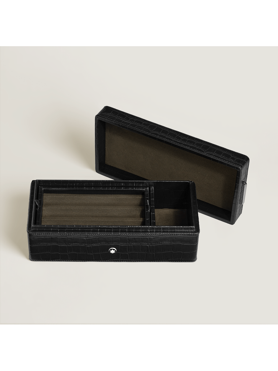 Caja para artículos de escritura de piel con grabado cocodrilo negra