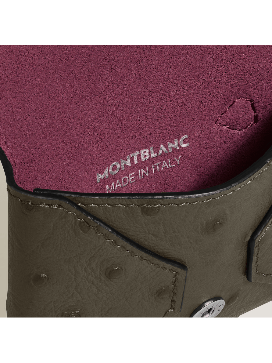 Tarjetero con asa de piel con grabado avestruz