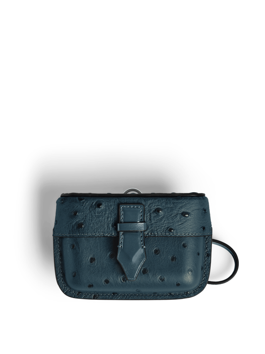 Estuche para accesorios con correa de piel con grabado avestruz