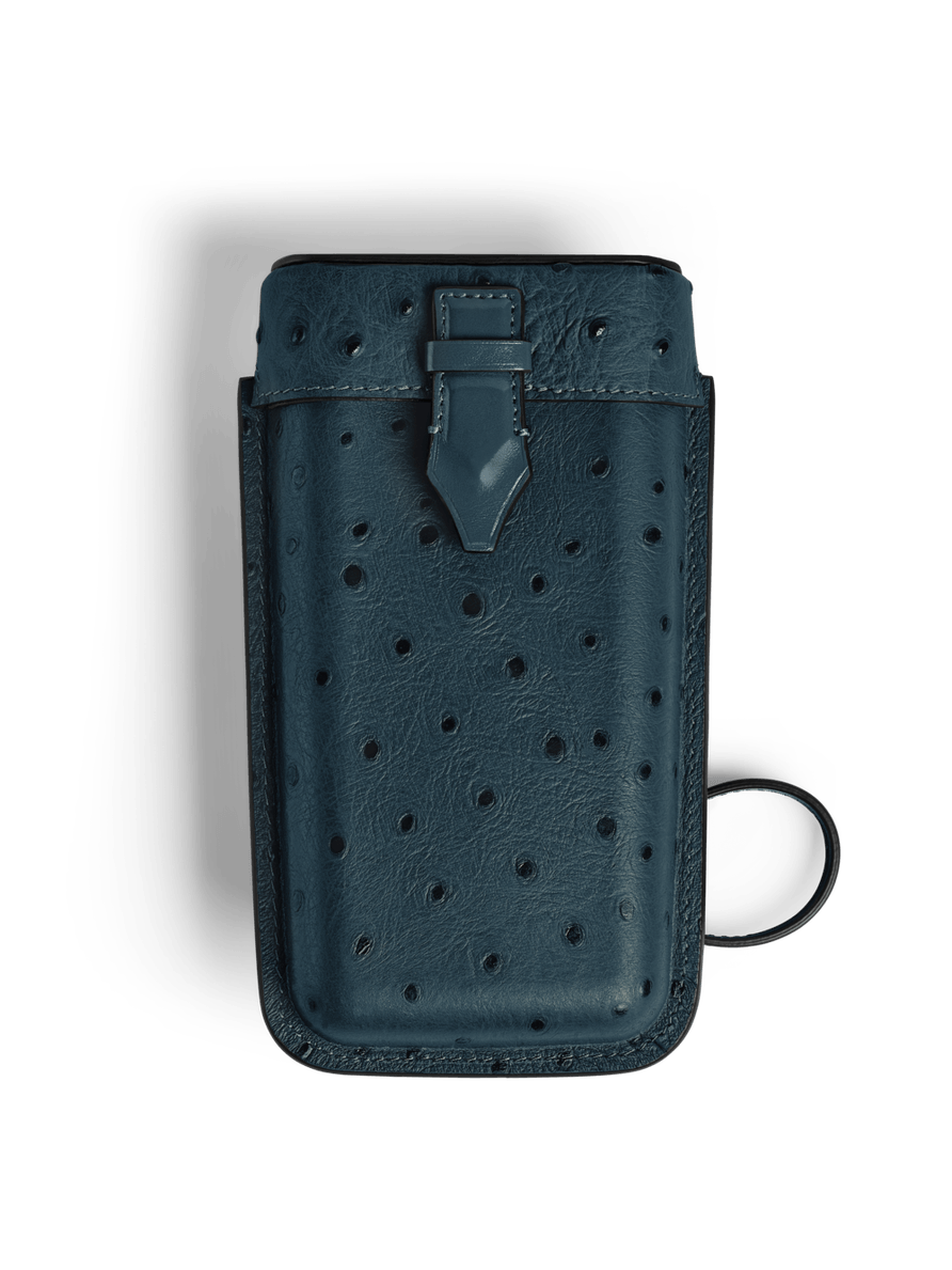 Estuche multifuncional con correa de piel con grabado avestruz