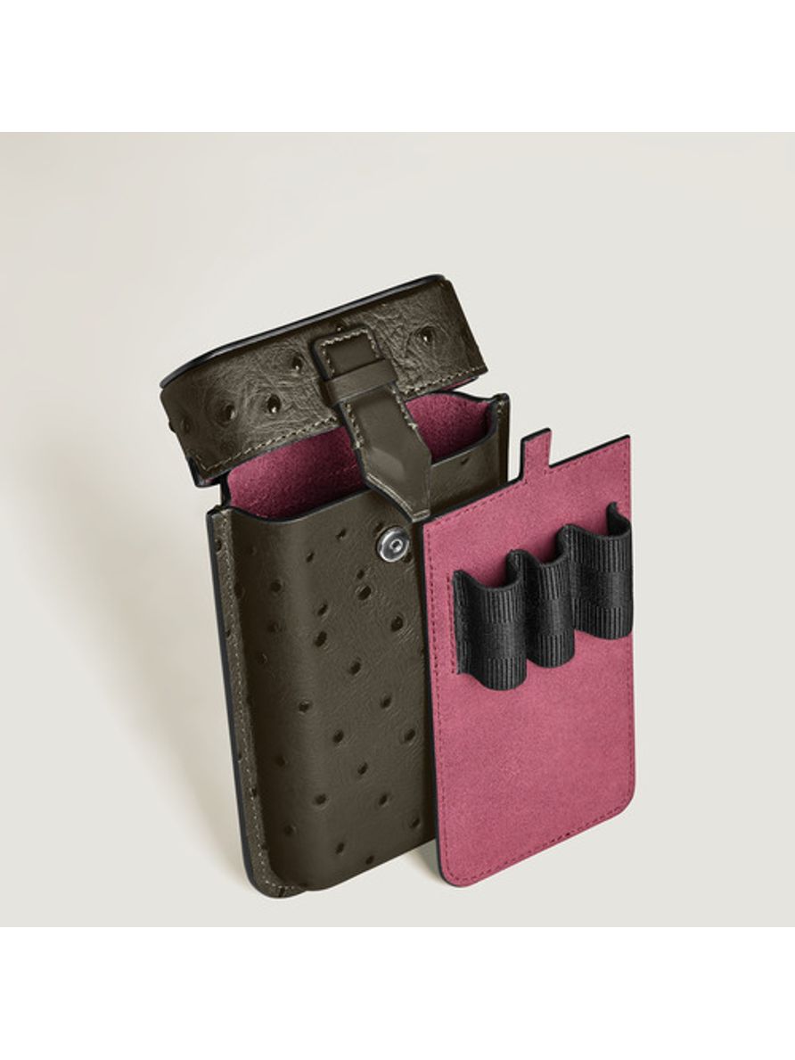 Estuche multifuncional con correa de piel con grabado avestruz