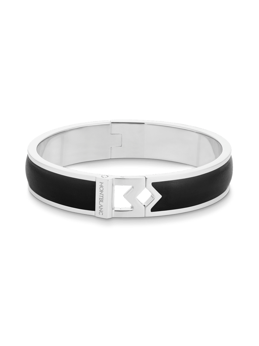 Brazalete rígido de acero con piel negra Talla CH