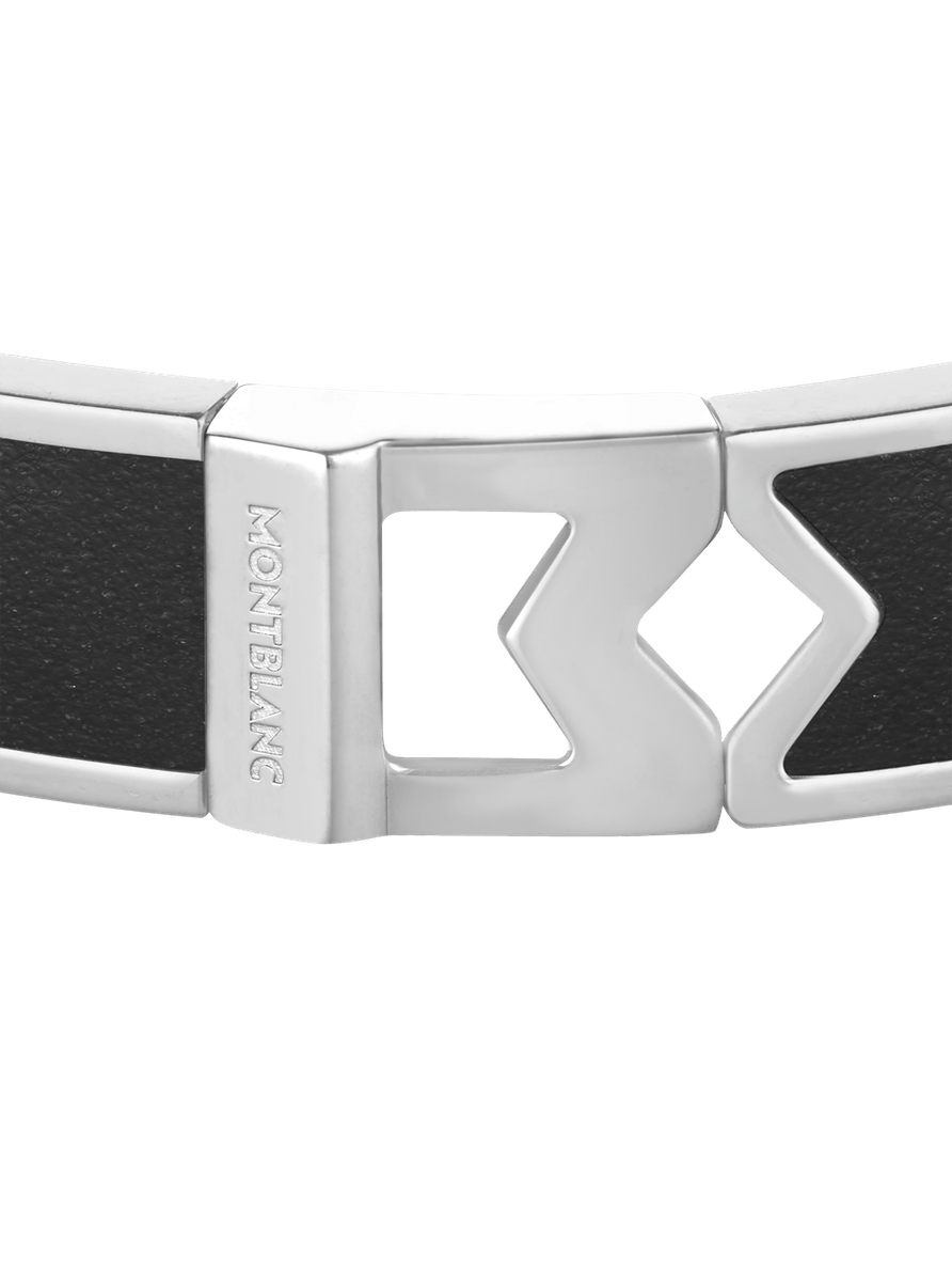 Brazalete rígido de acero con piel negra Talla CH