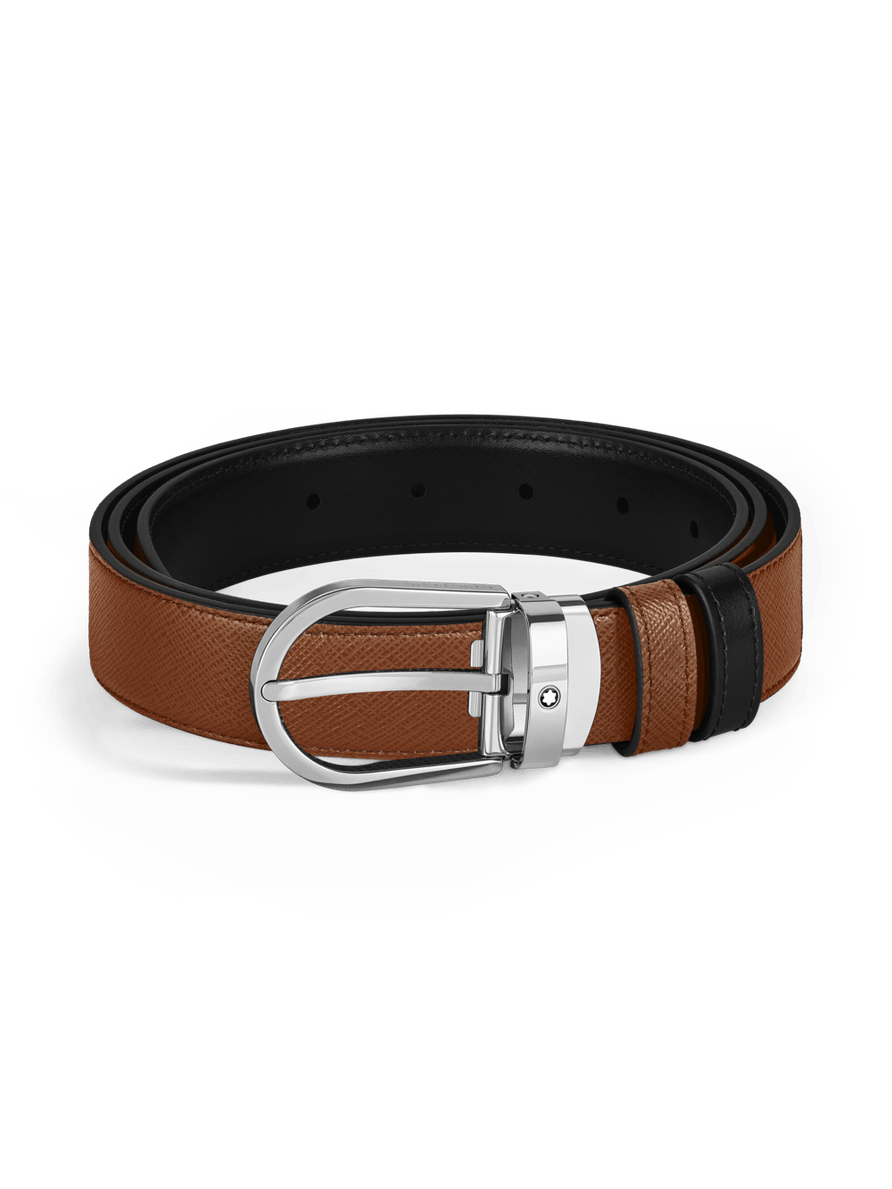 Cinturón reversible negro/leonado con hebilla en forma de herradura 30 mm