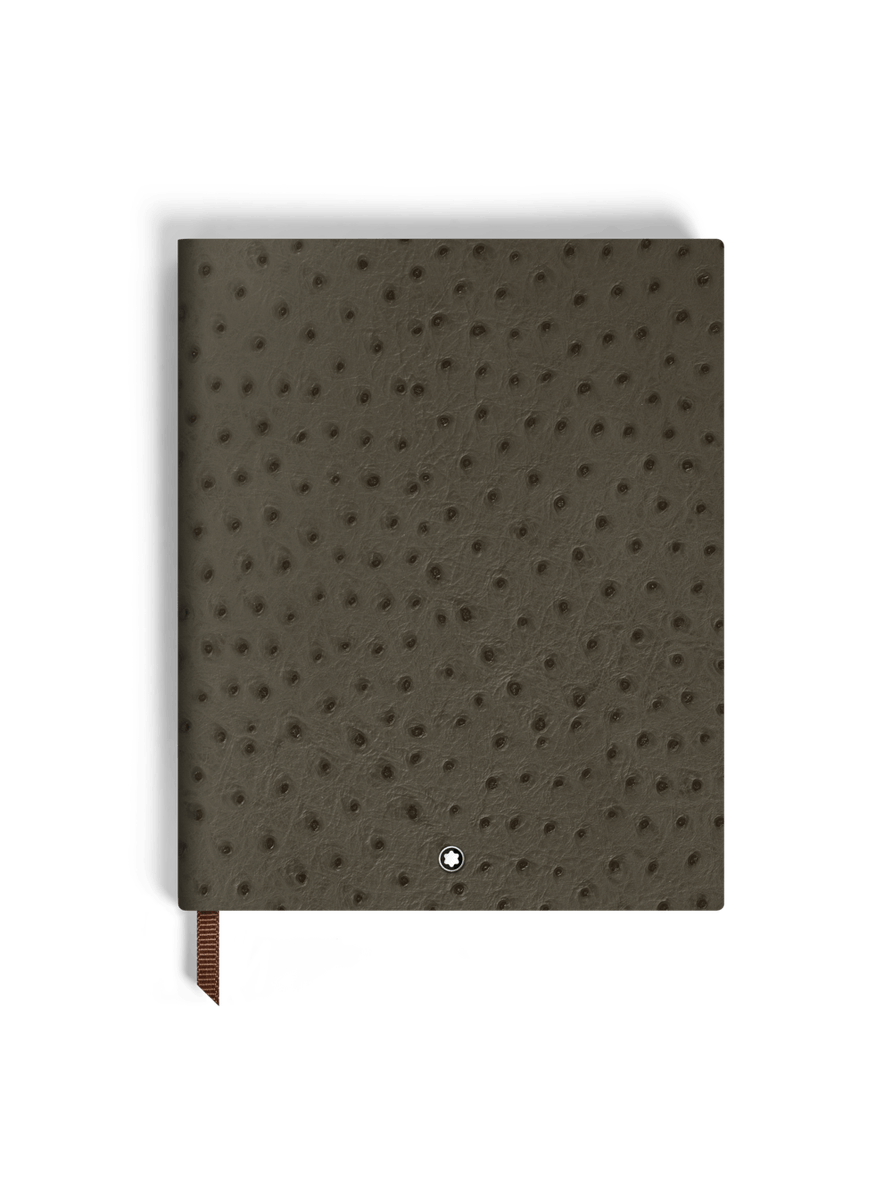 Cuaderno grande piel con grabado avestruz caqui con líneas