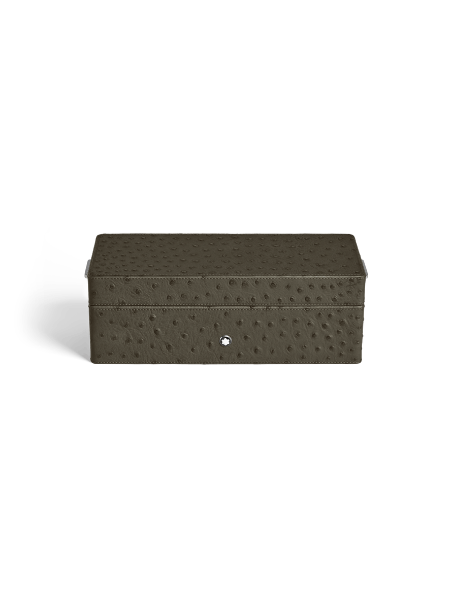 Caja para artículos de escritura de piel con grabado avestruz caqui