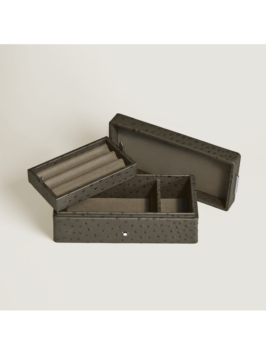 Caja para artículos de escritura de piel con grabado avestruz caqui