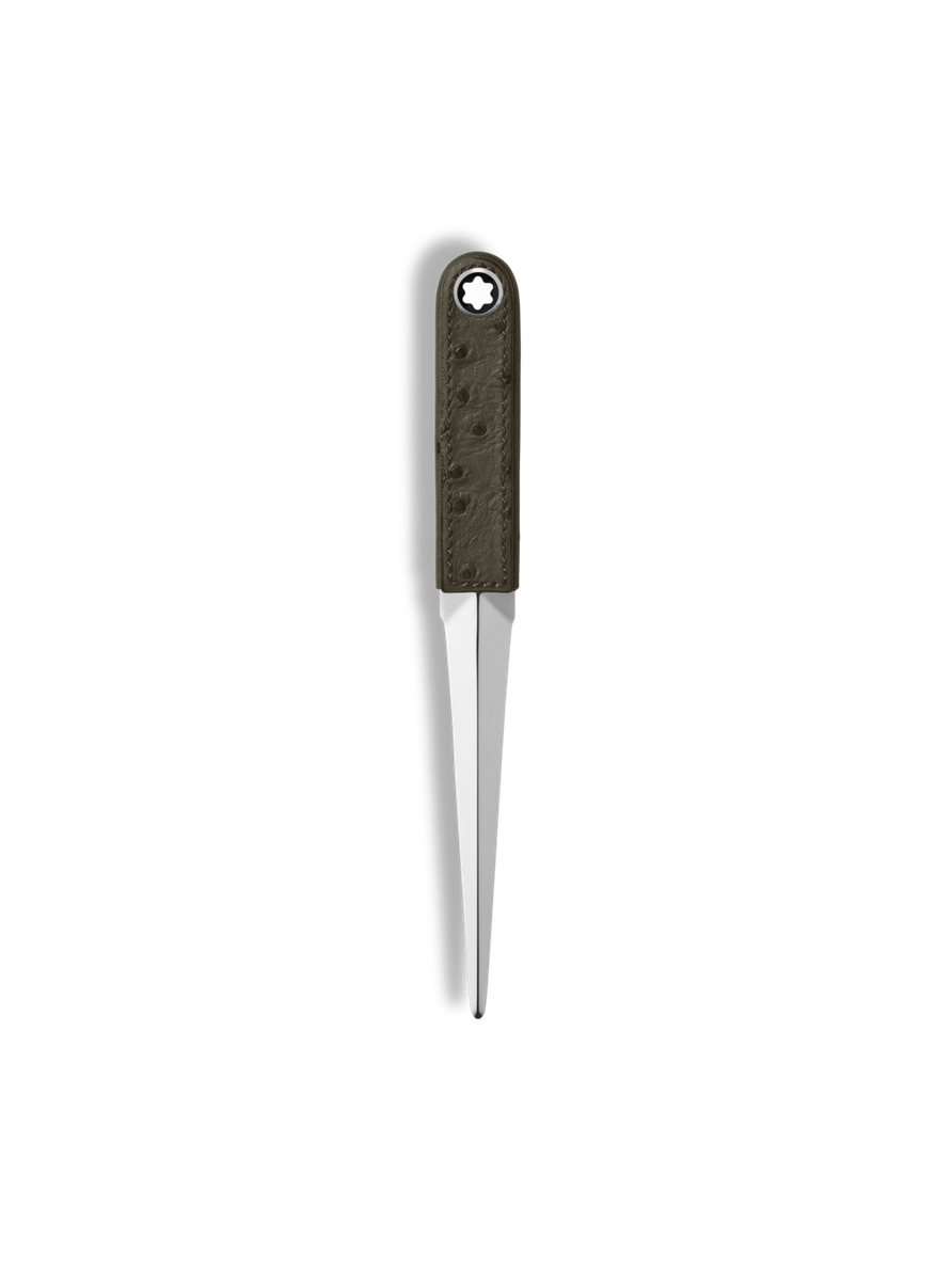 Abrecartas de piel con grabado avestruz caqui