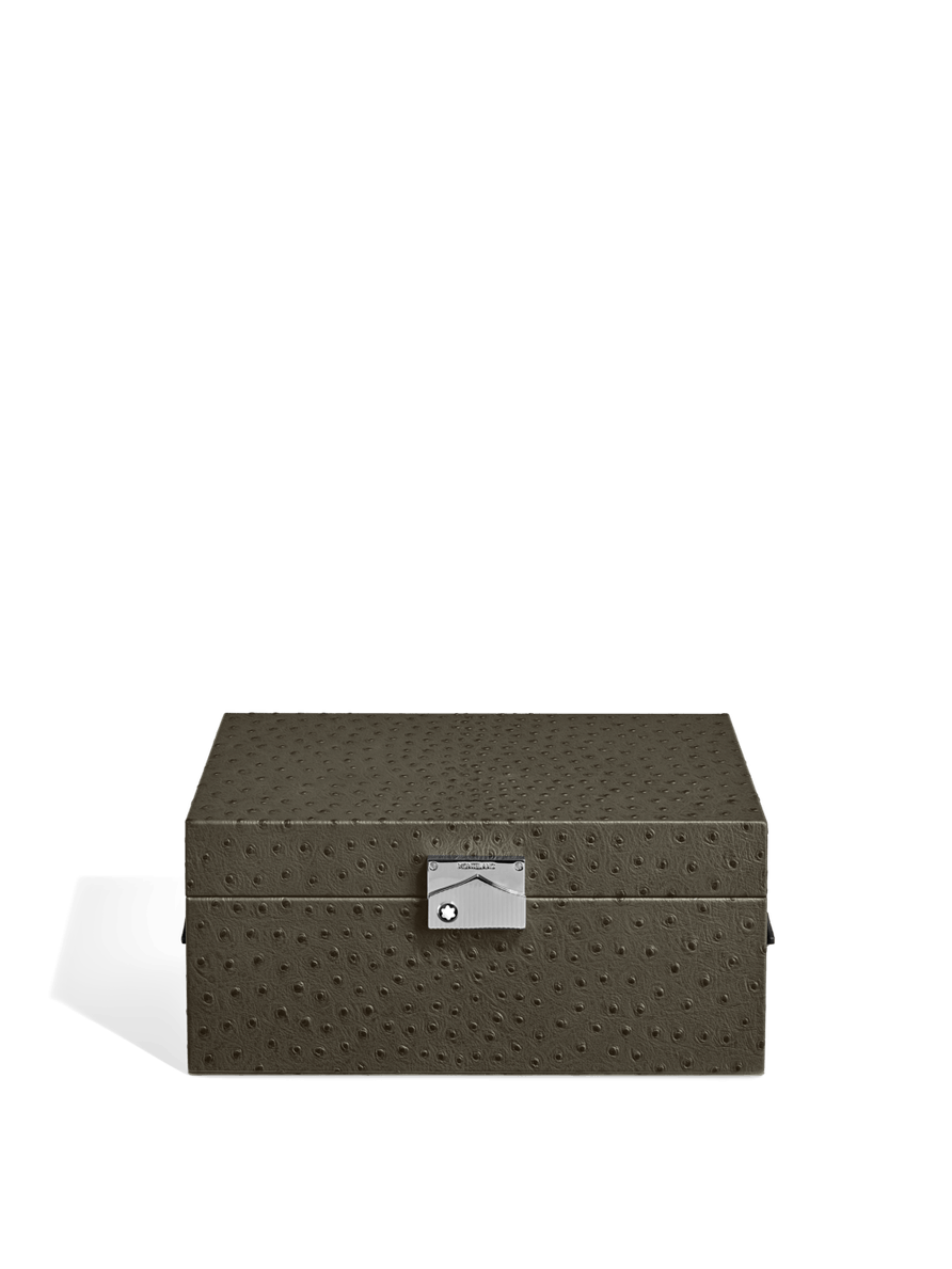 Caja de colección para relojes de piel con grabado avestruz caqui