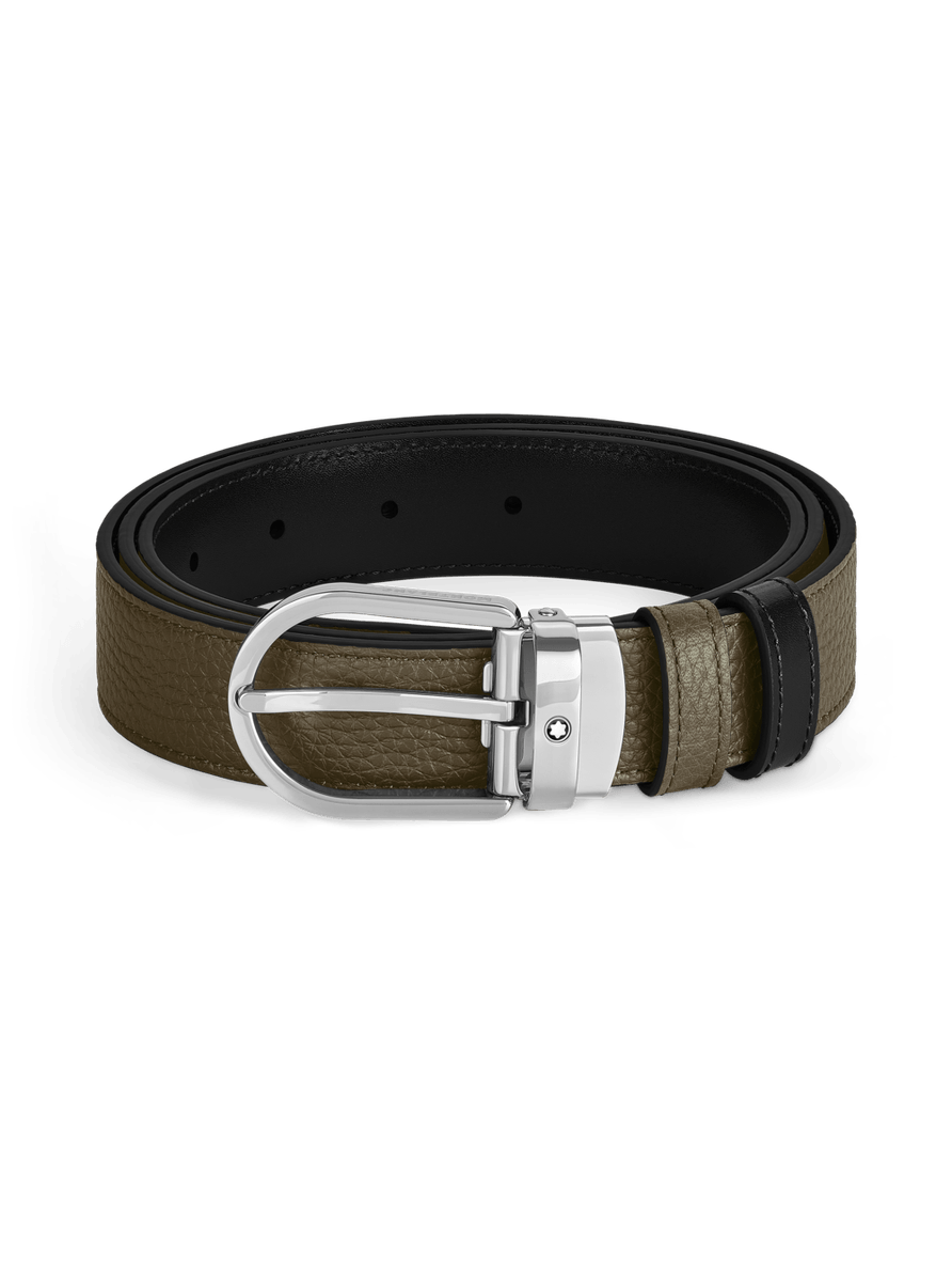 Cinturón reversible caqui/negro con hebilla en forma de herradura 30 mm