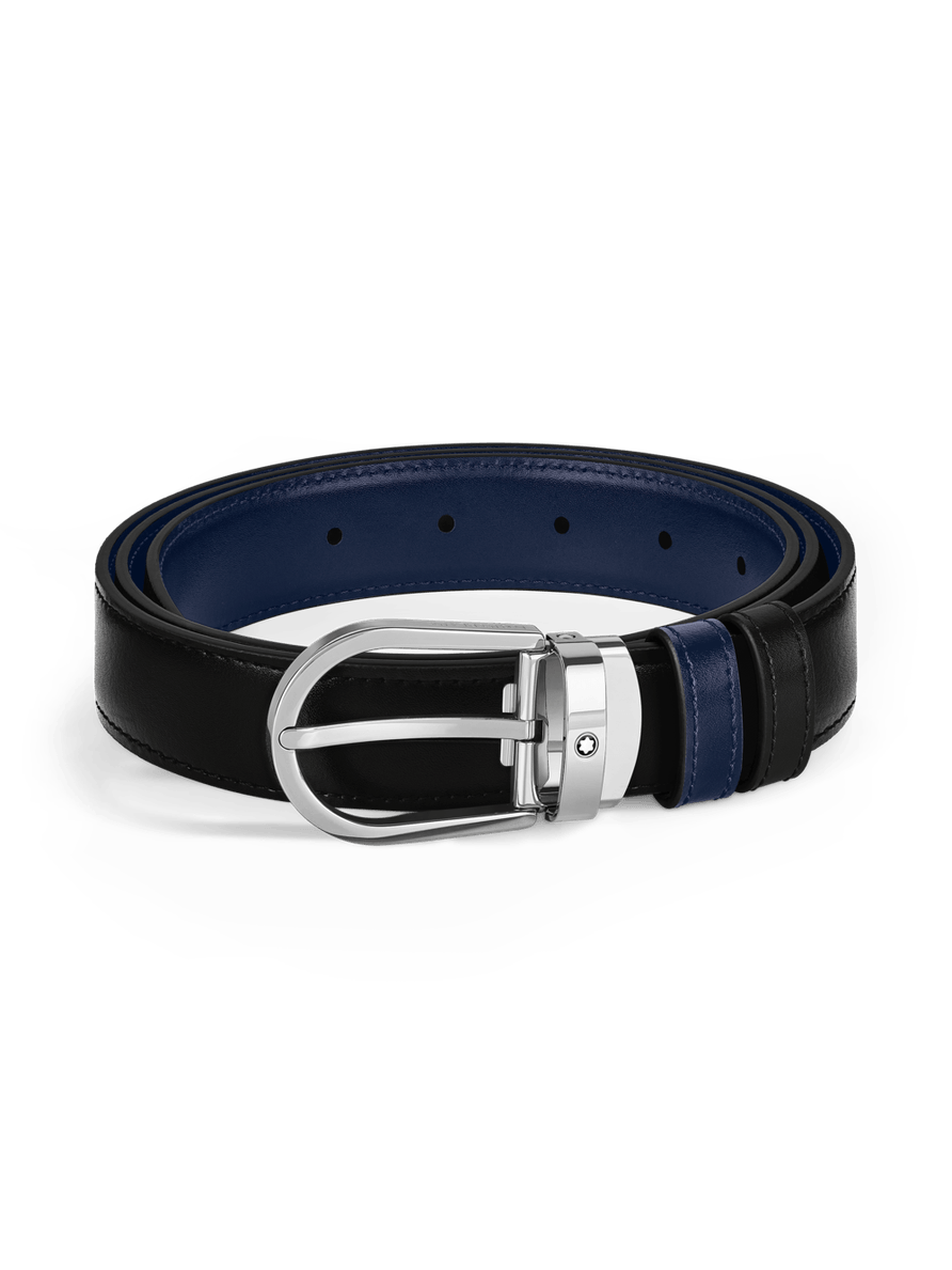 Cinturón reversible negro/azul tinta con hebilla en forma de herradura 30 mm