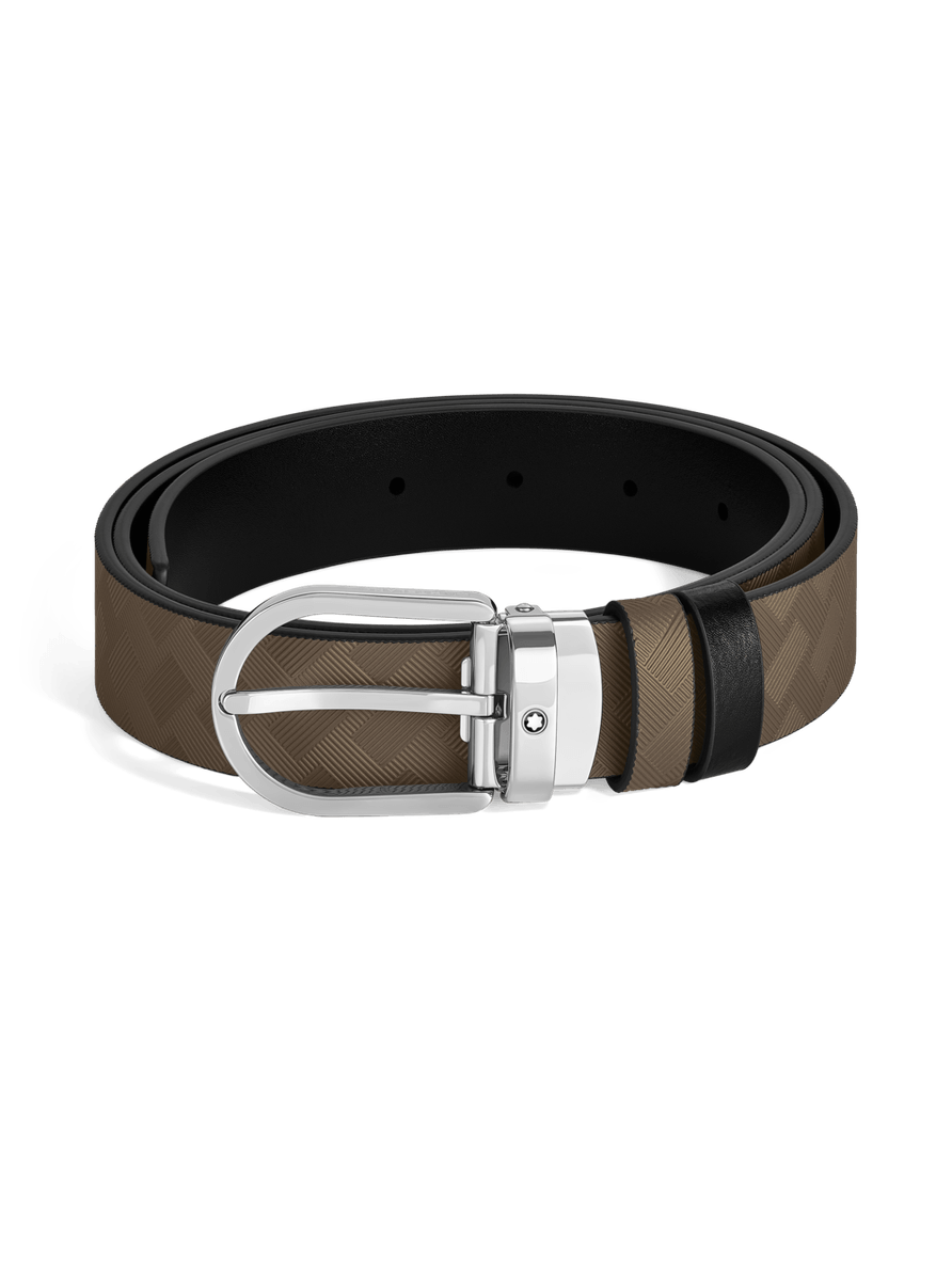 Cinturón reversible negro/avellana con hebilla en forma de herradura 30 mm