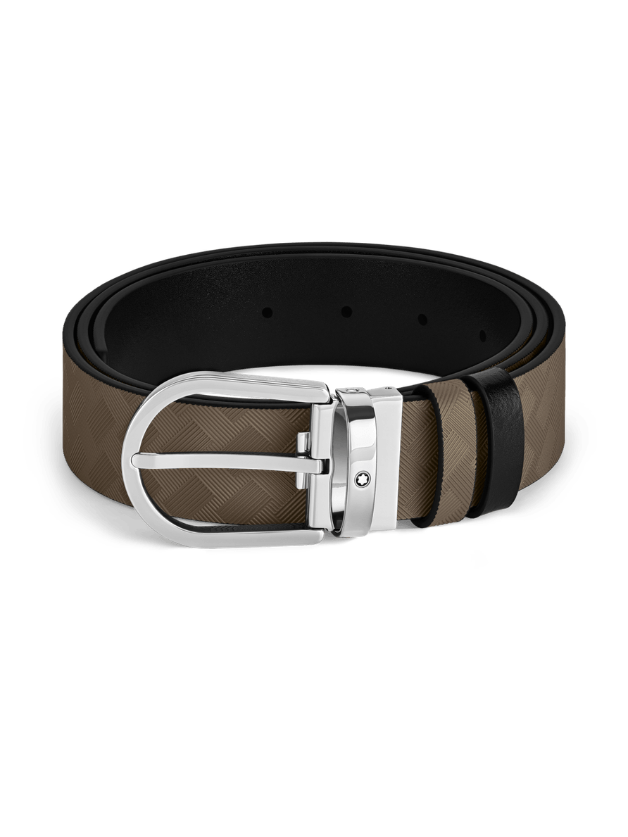 Cinturón reversible negro/avellana con hebilla en forma de herradura 35 mm