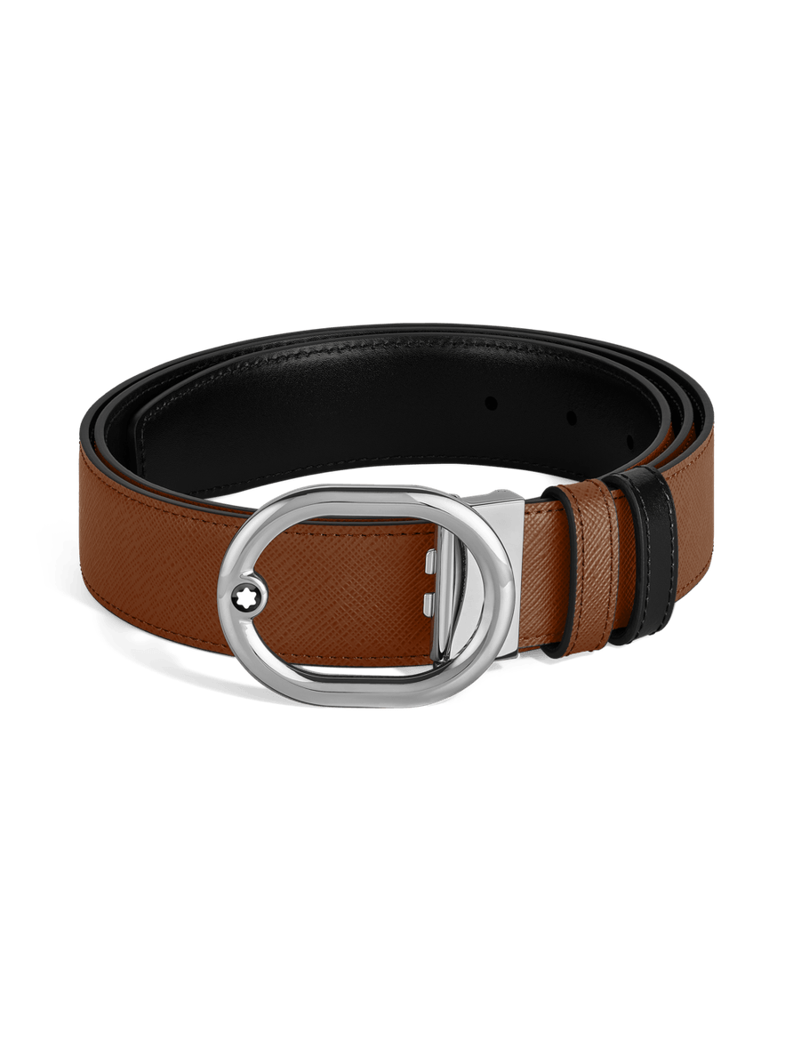 Cinturón reversible negro/leonado con hebilla L'Ovale 35 mm