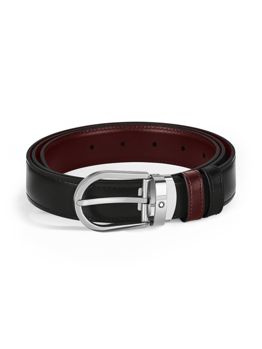 Cinturón reversible negro/burdeos con hebilla en forma de herradura 30 mm