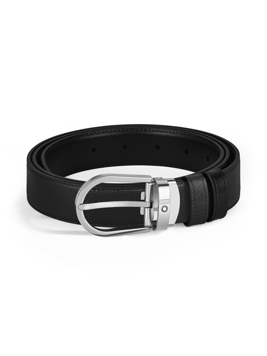 Cinturón reversible de piel negro con hebilla en forma de herradura 30 mm