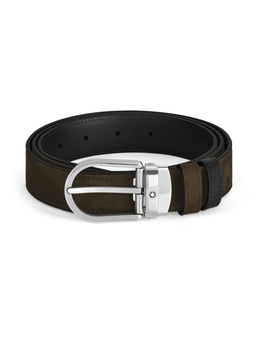 Cinturón reversible negro/marrón con hebilla en forma de herradura 30 mm