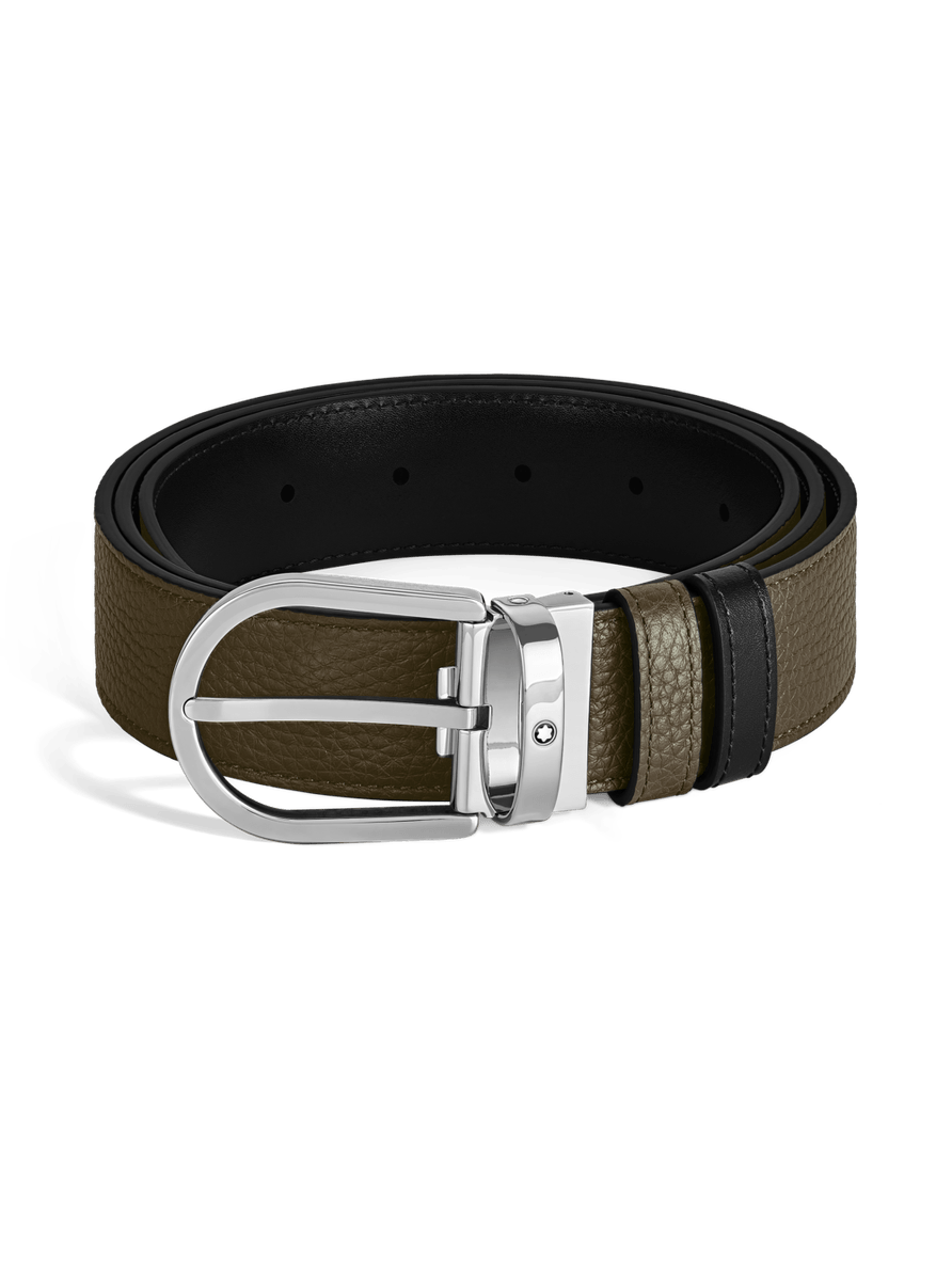 Cinturón reversible caqui/negra con hebilla en forma de herradura 35 mm