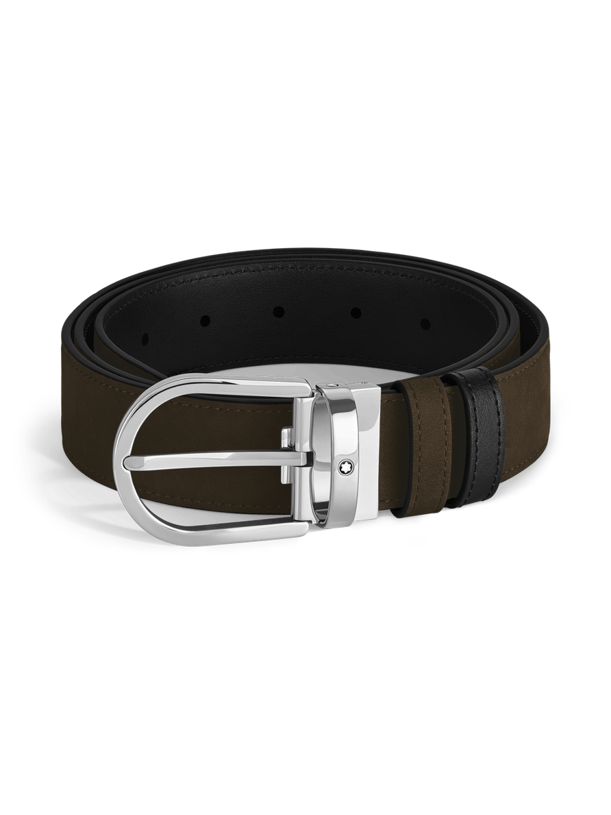 Cinturón reversible negro/marrón con hebilla en forma de herradura 35 mm